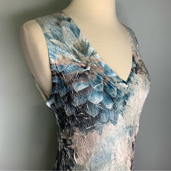 Komarov Charmeuse V-Neck Lace Up Back Crinkle Stretch Blue Floral Maxi Dress M - Picture 6 of 16